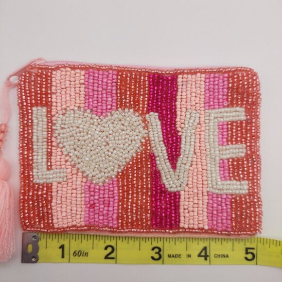 Valentine's Love Beaded Zipper Rainbow Coin Pouch With Tassel - Picture 6 of 7